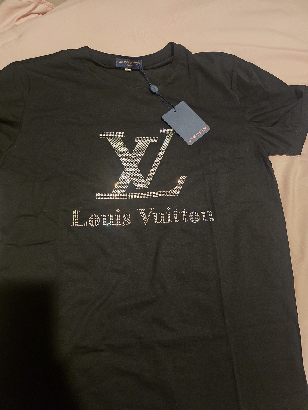 Louis Vuitton Black Rhinestone Logo Tee - Picture 3 of 9